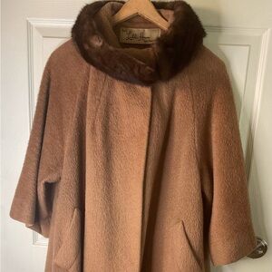 Vintage LILLI ANNE MadMen 1950 Wool Cashmere Camel MINK Coat M-L Swing Coat